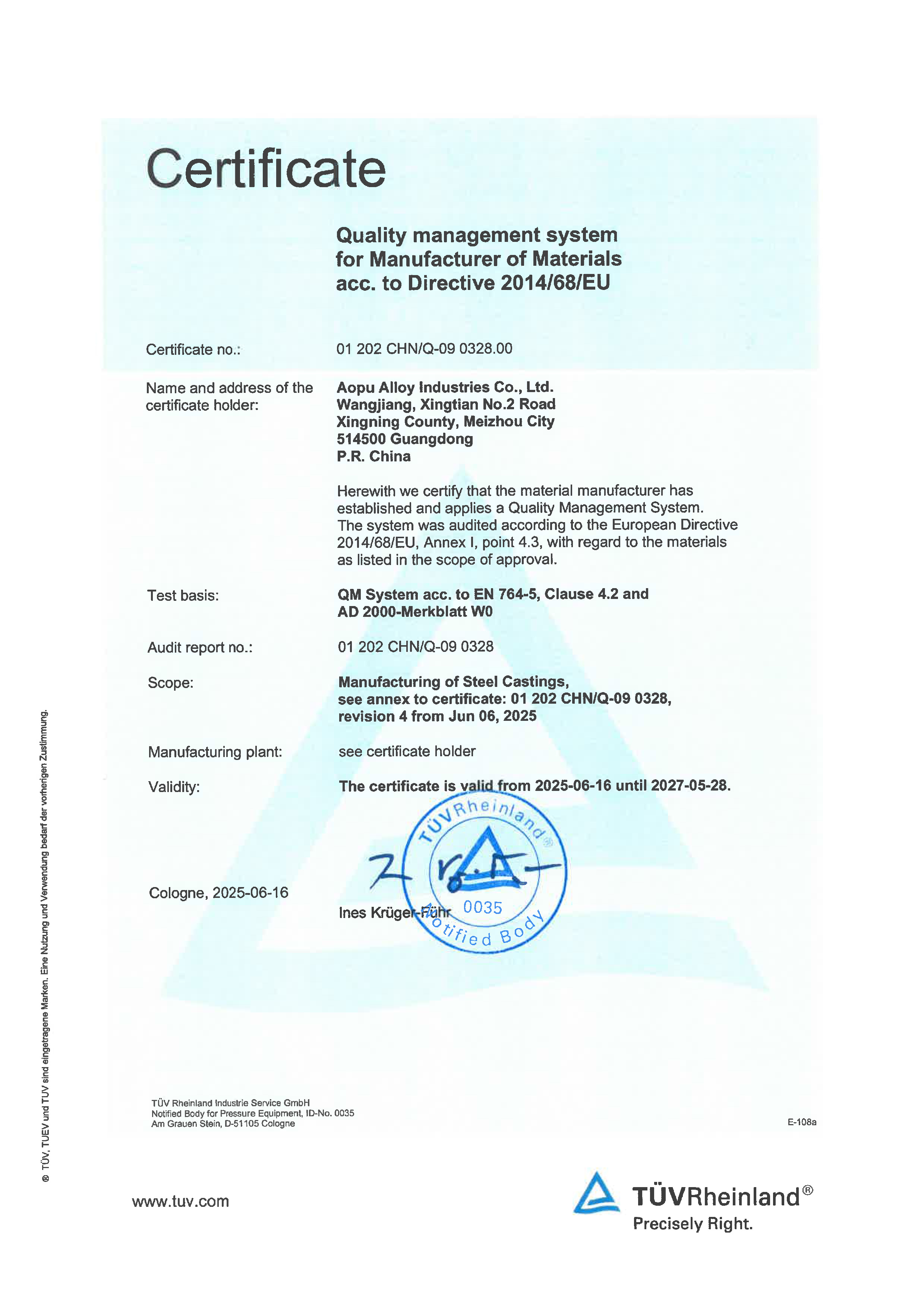 PED Certificate